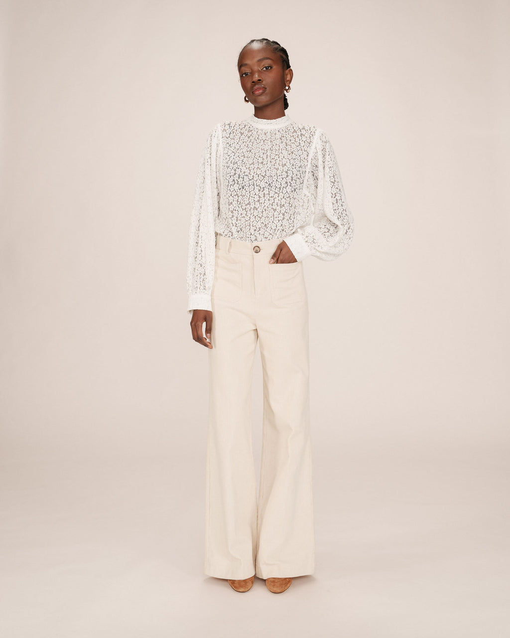 Wide-Leg Ecru Trousers Samba