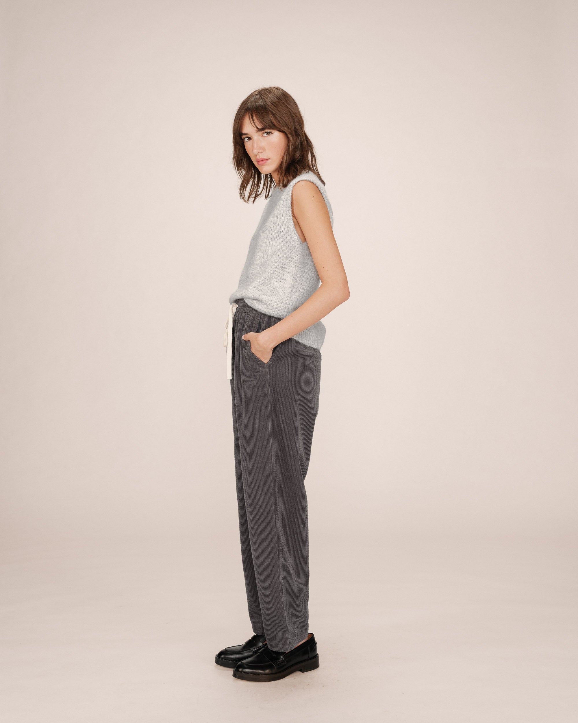 Wide-Leg Carbon Corduroy Trousers Liberty