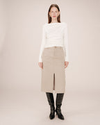 Long Suedette Skirt Greige Sorry