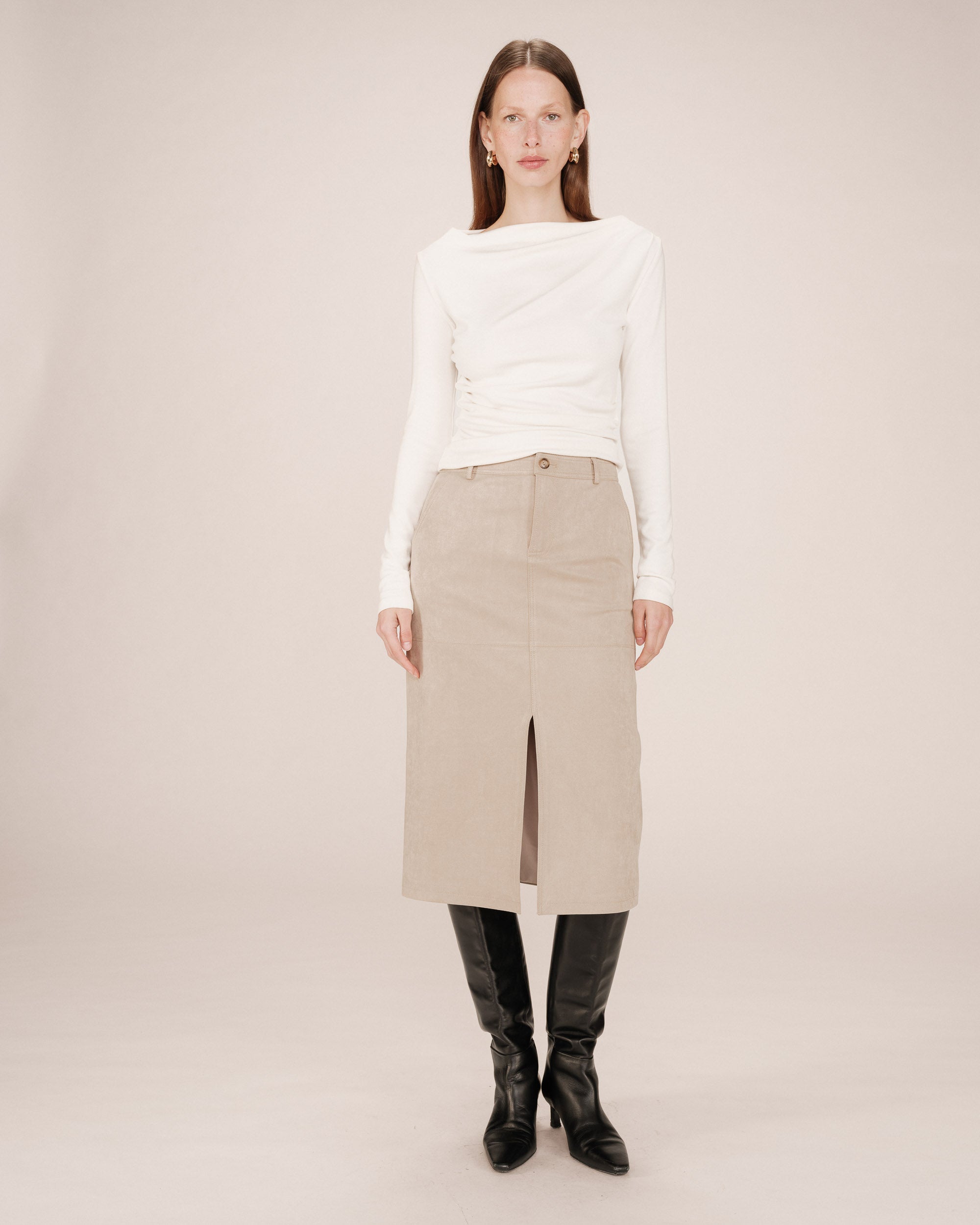 Long Suedette Skirt Greige Sorry