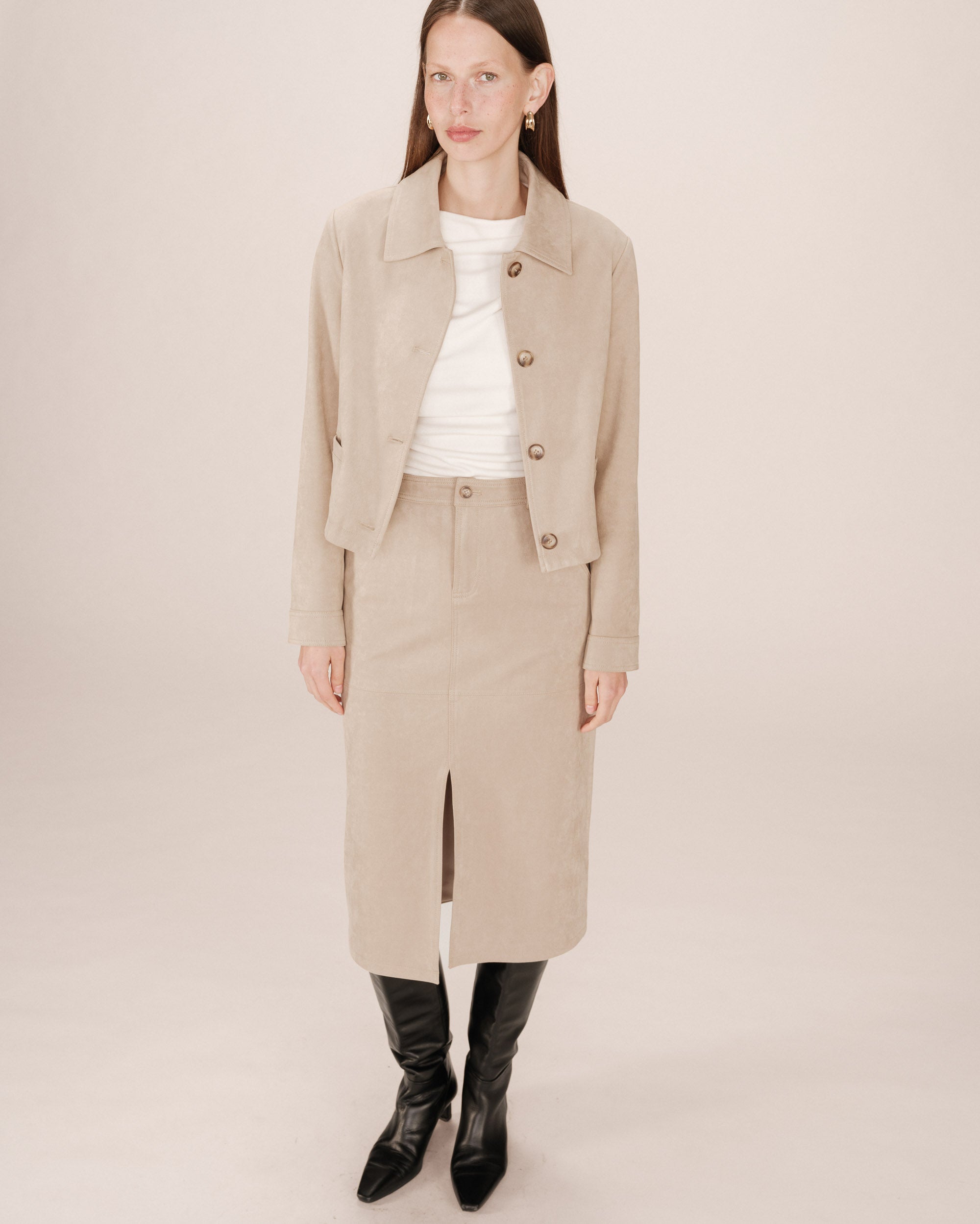 Long Suedette Skirt Greige Sorry
