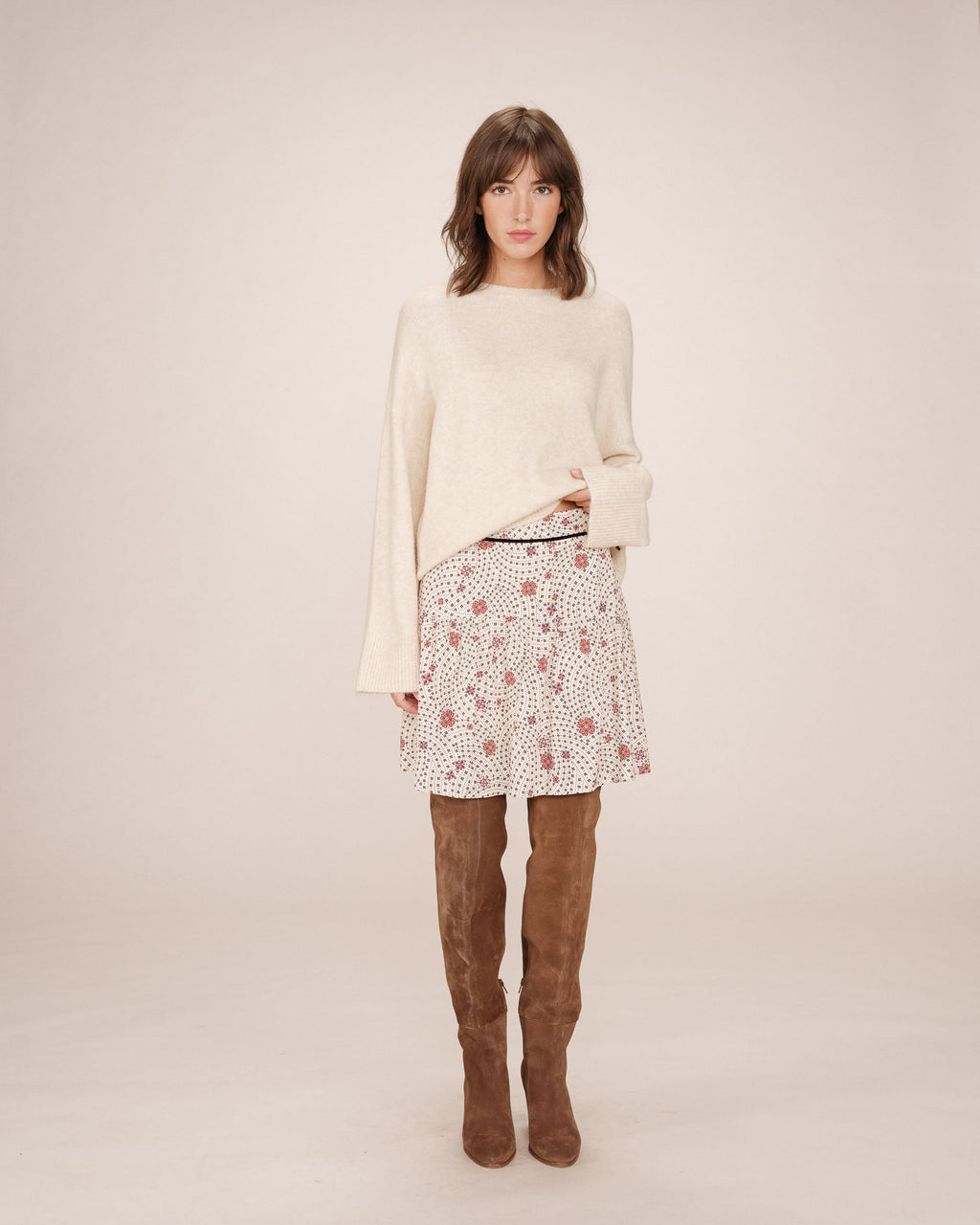 Falda Estampada Flores Crudo Staicy