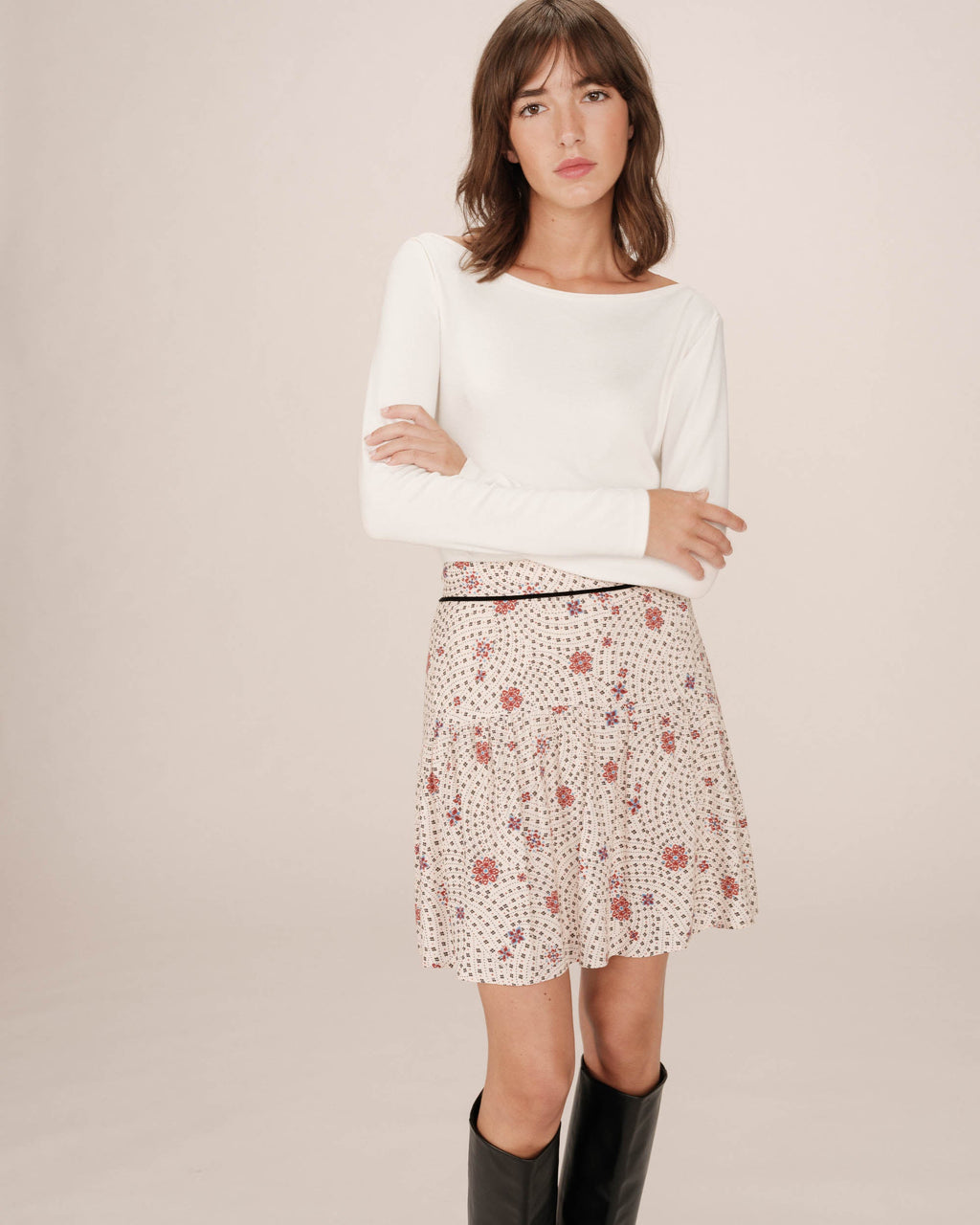 Falda Estampada Flores Crudo Staicy