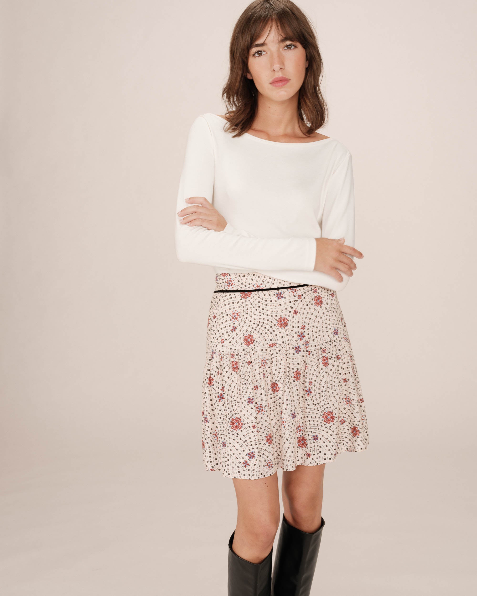 Falda Estampada Flores Crudo Staicy