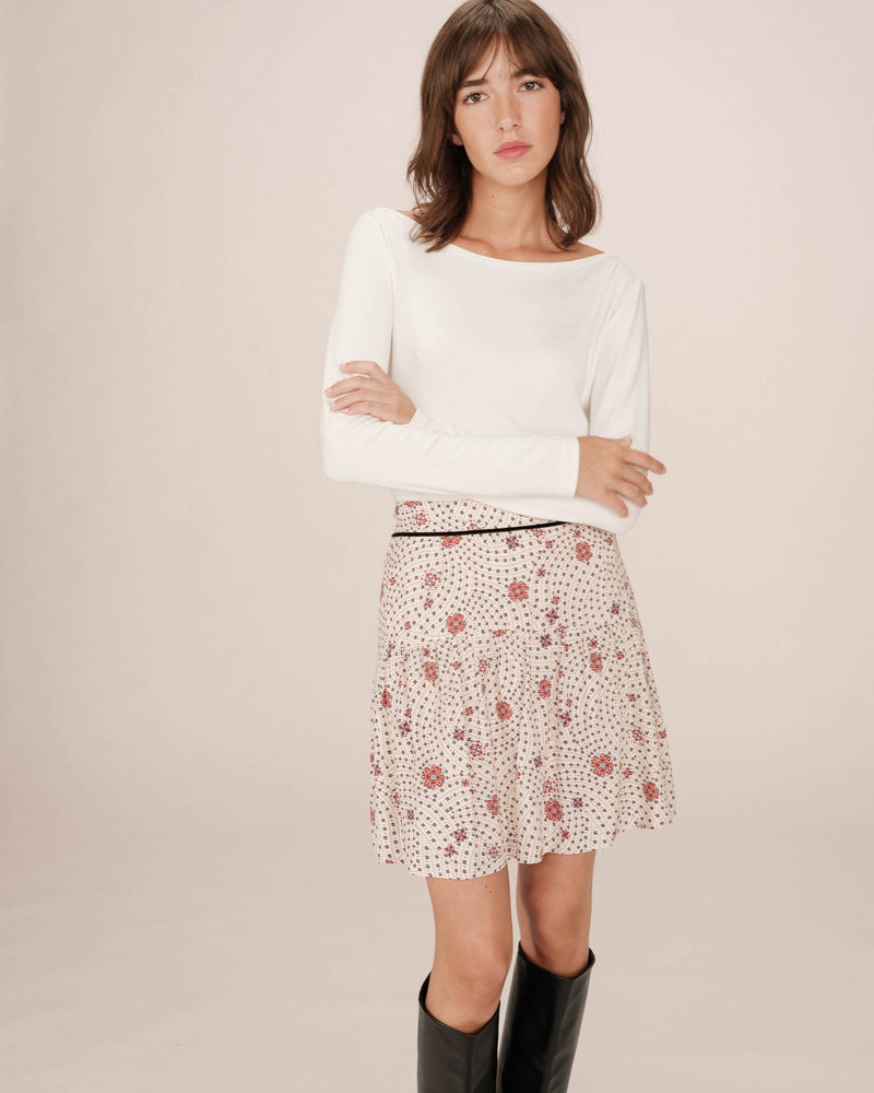 Flower Printed Skirt Ecru Staicy