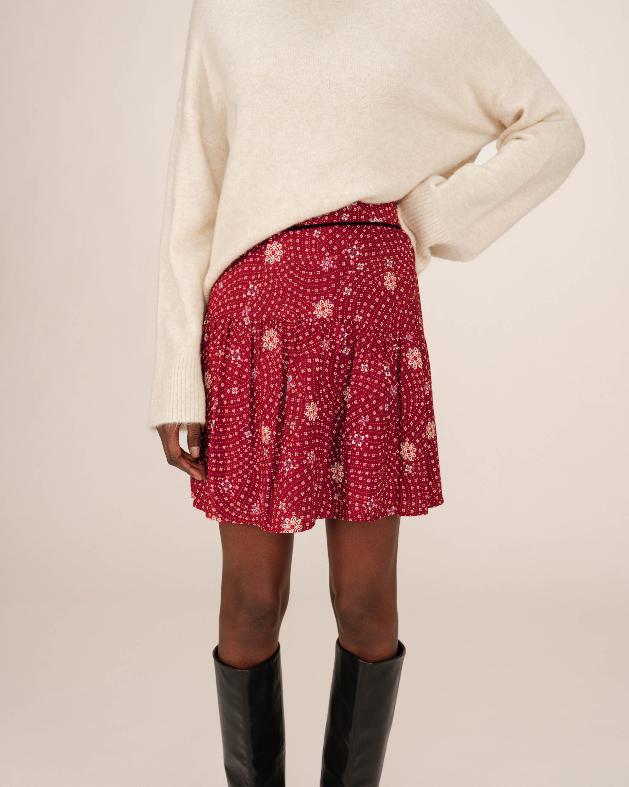 Terracotta Floral Print Skirt Staicy