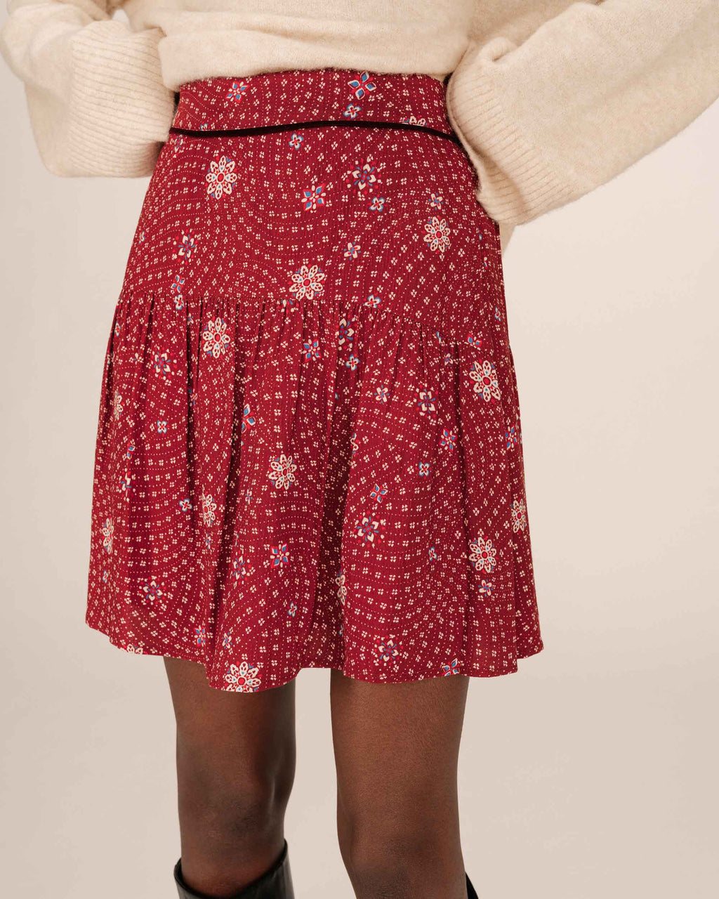 Terracotta Floral Print Skirt Staicy