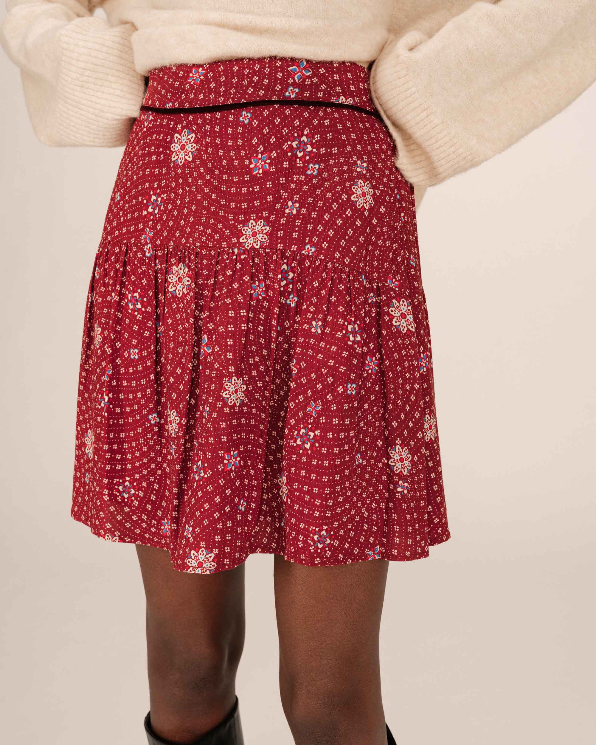 Terracotta Floral Print Skirt Staicy