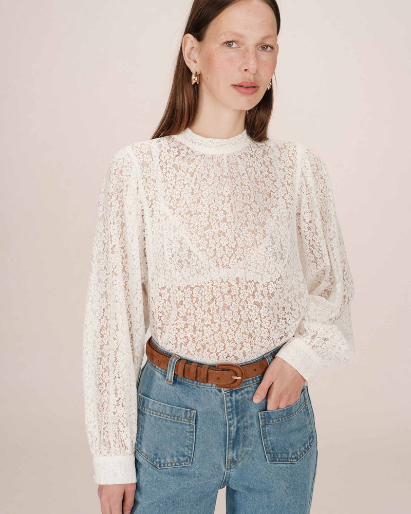 Sicilia Ivory Pussy Collar Blouse