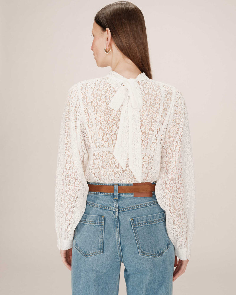 Sicilia Ivory Pussy Collar Blouse