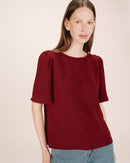 Top fluido cuello redondo Burdeos Brillo