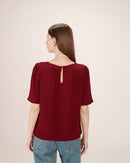 Top fluido cuello redondo Burdeos Brillo