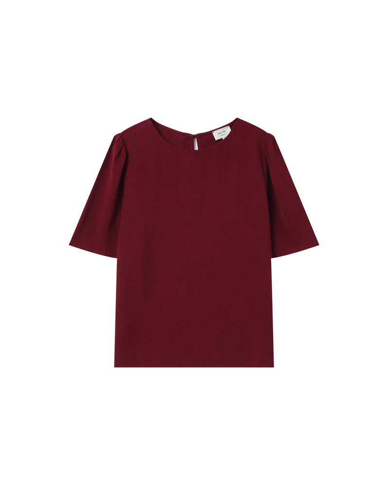 Top fluido cuello redondo Burdeos Brillo
