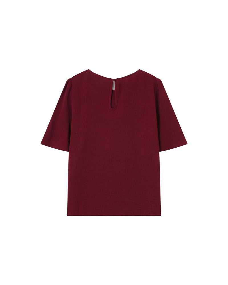 Top fluido cuello redondo Burdeos Brillo