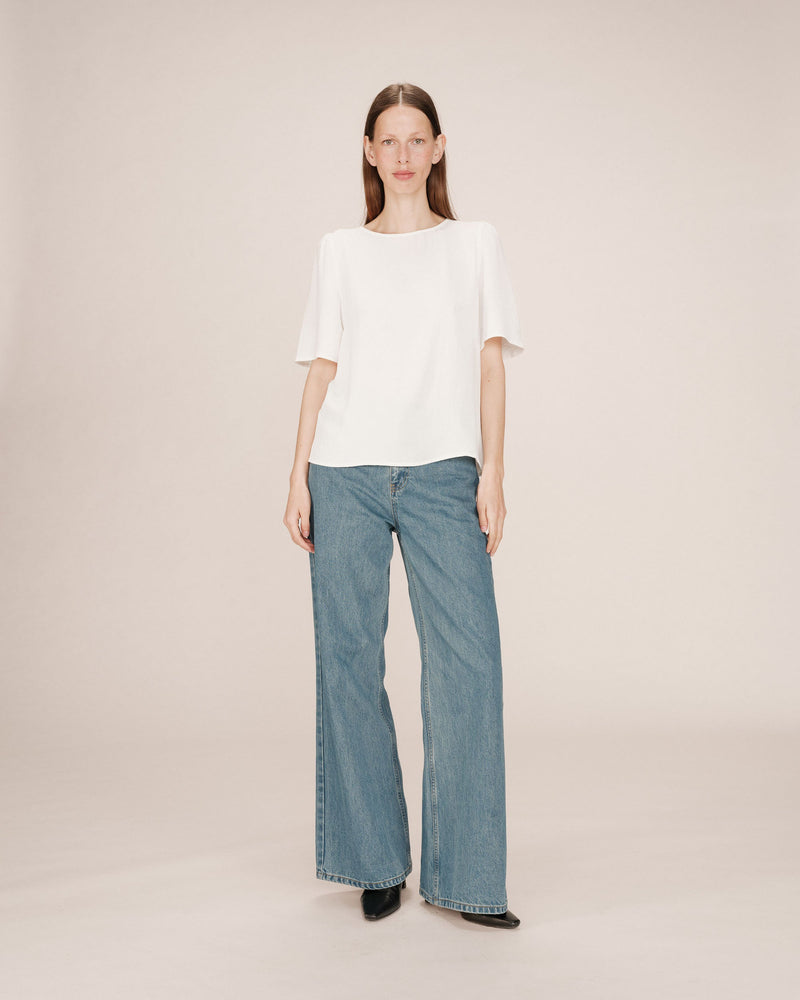 Fluid Round Neck Top Ivory Shine