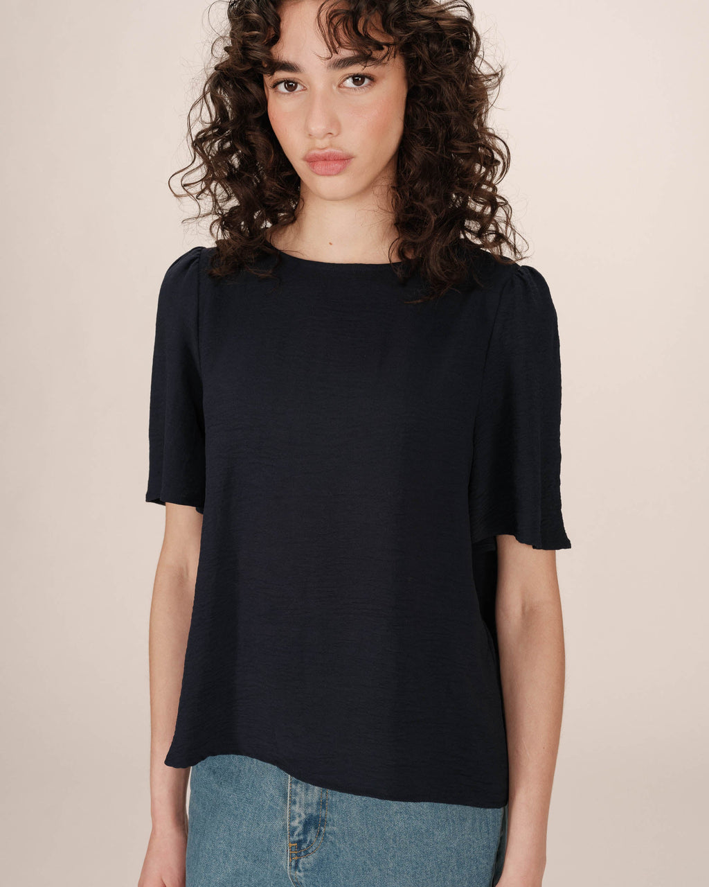 Fluid Round-Neck Top Navy Shine