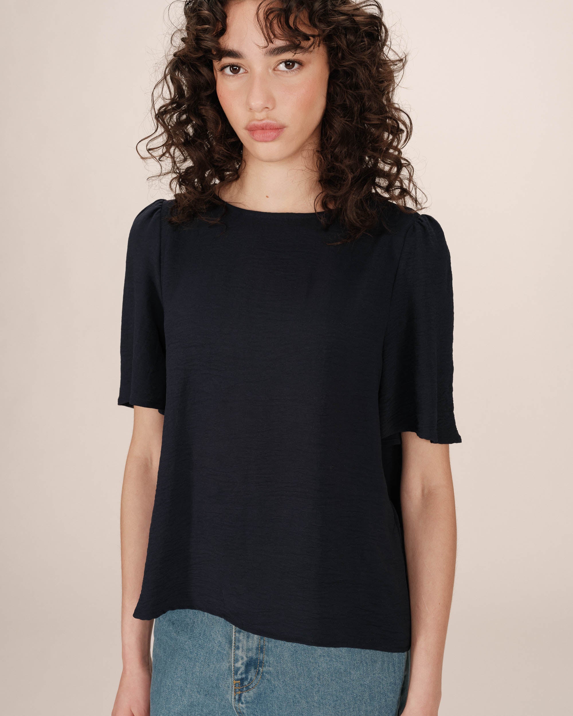 Fluid Round-Neck Top Navy Shine