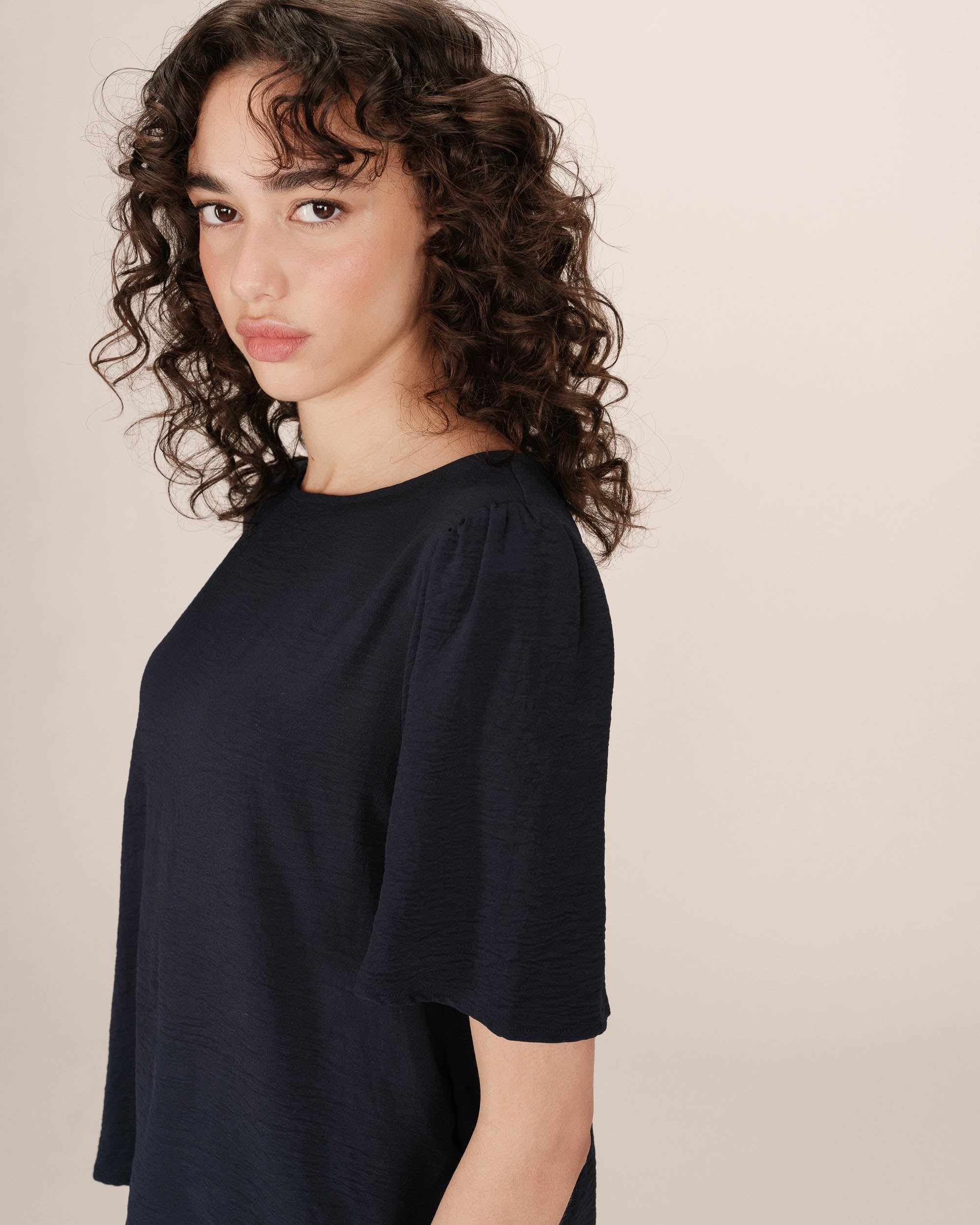 Fluid Round-Neck Top Navy Shine