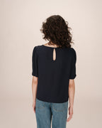 Fluid Round-Neck Top Navy Shine