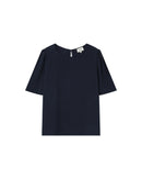Top fluido cuello redondo Azul Marino Brillo