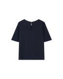 Top fluido cuello redondo Azul Marino Brillo