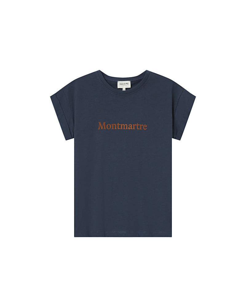 Camiseta azul marino con mensaje de Sorentino