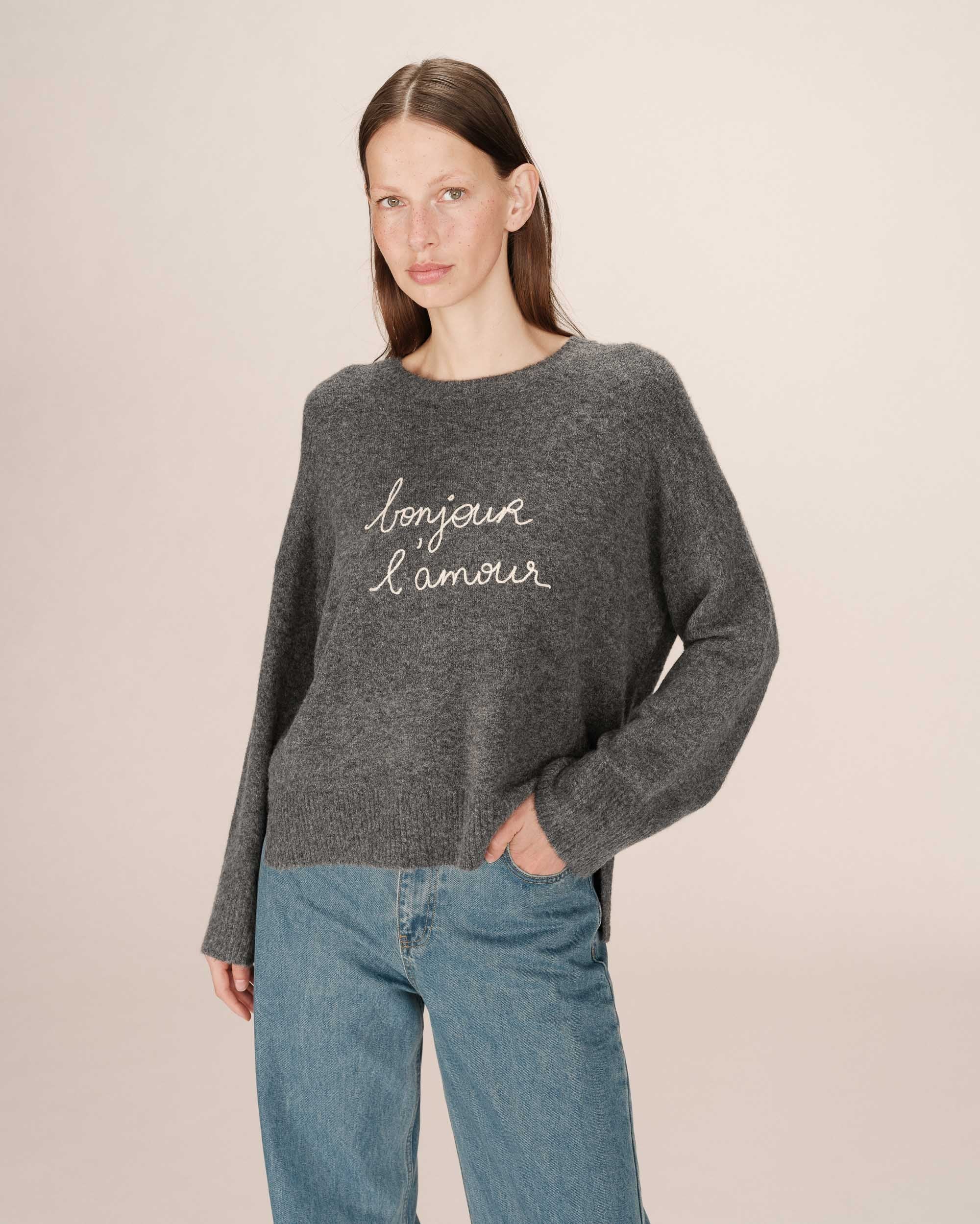 Anthracite Embroidered Slogan Jumper Saints