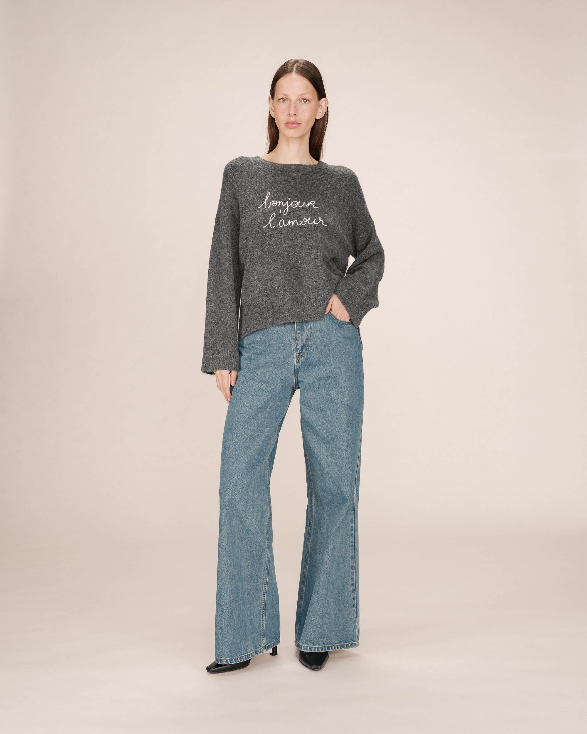 Anthracite Embroidered Slogan Jumper Saints