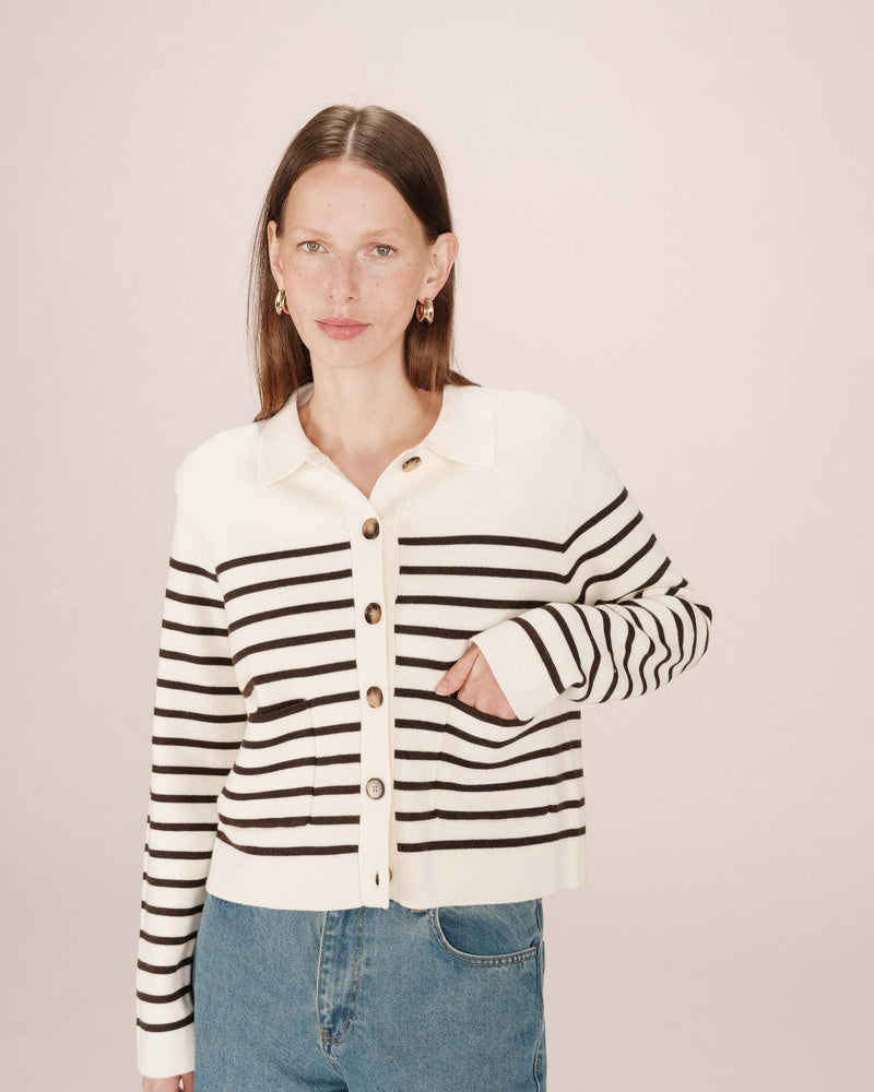 Ecru Sailor Buttoned Cardigan