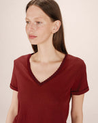 Burgundy V-Neck T-Shirt Space