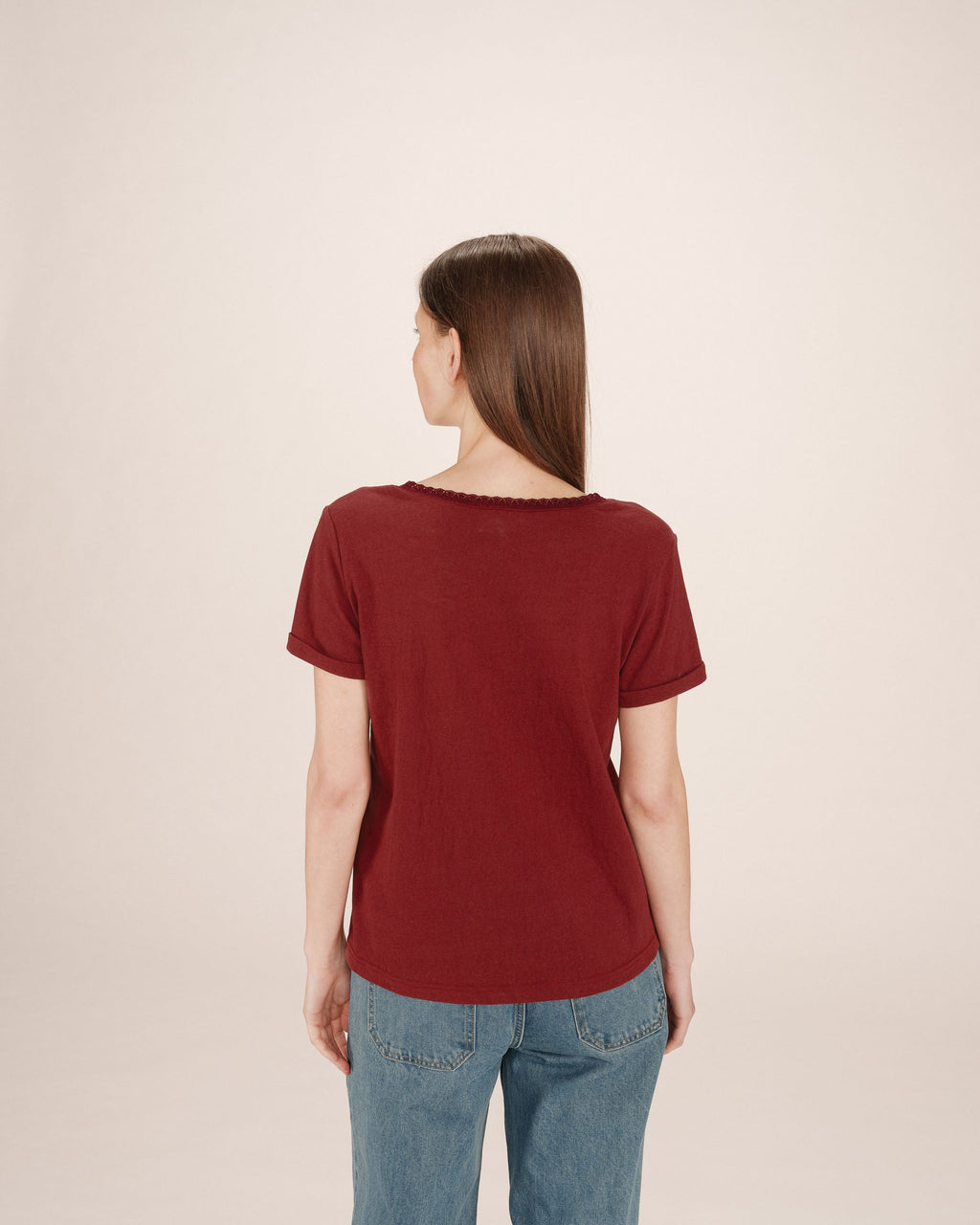 Burgundy V-Neck T-Shirt Space