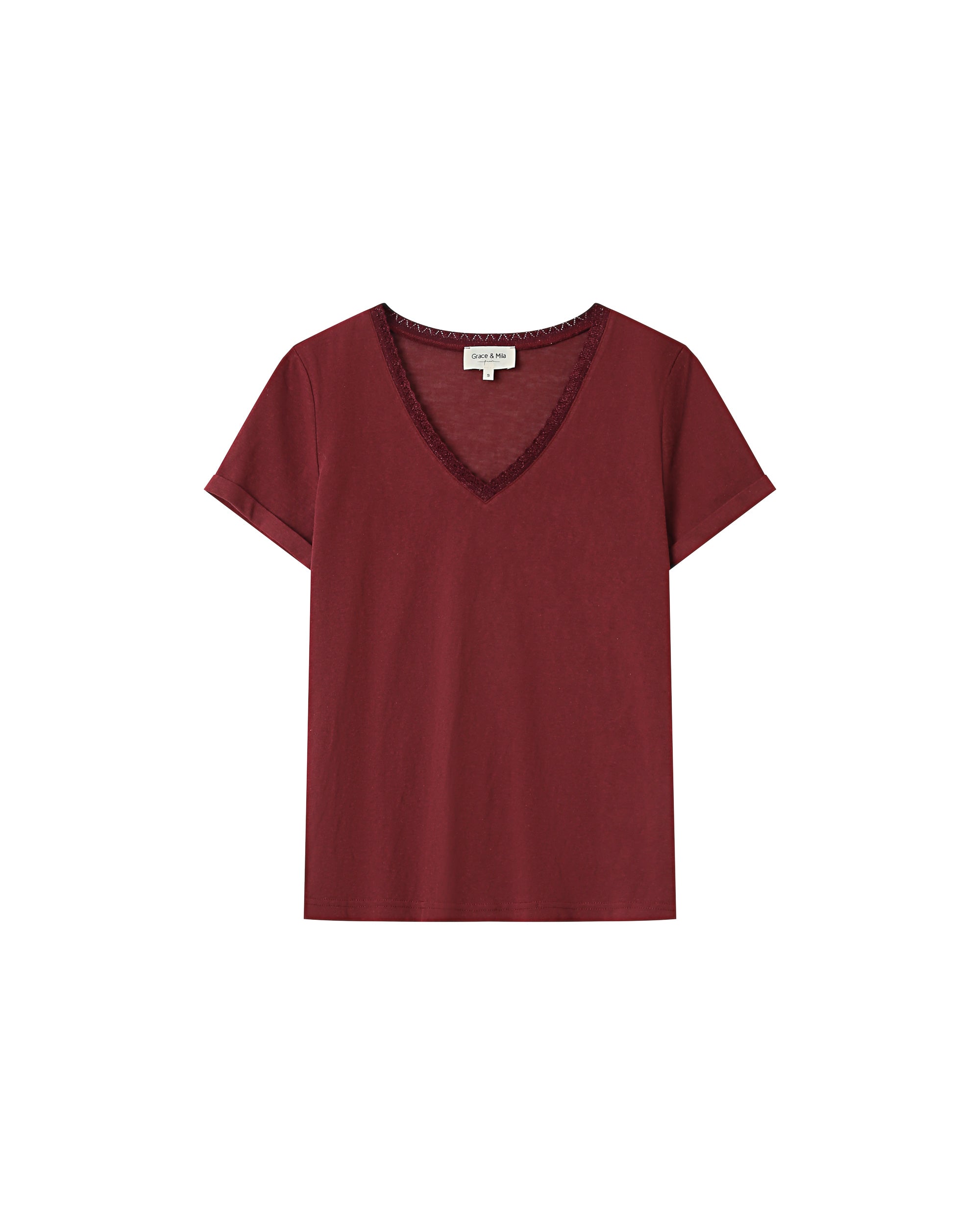 Burgundy V-Neck T-Shirt Space