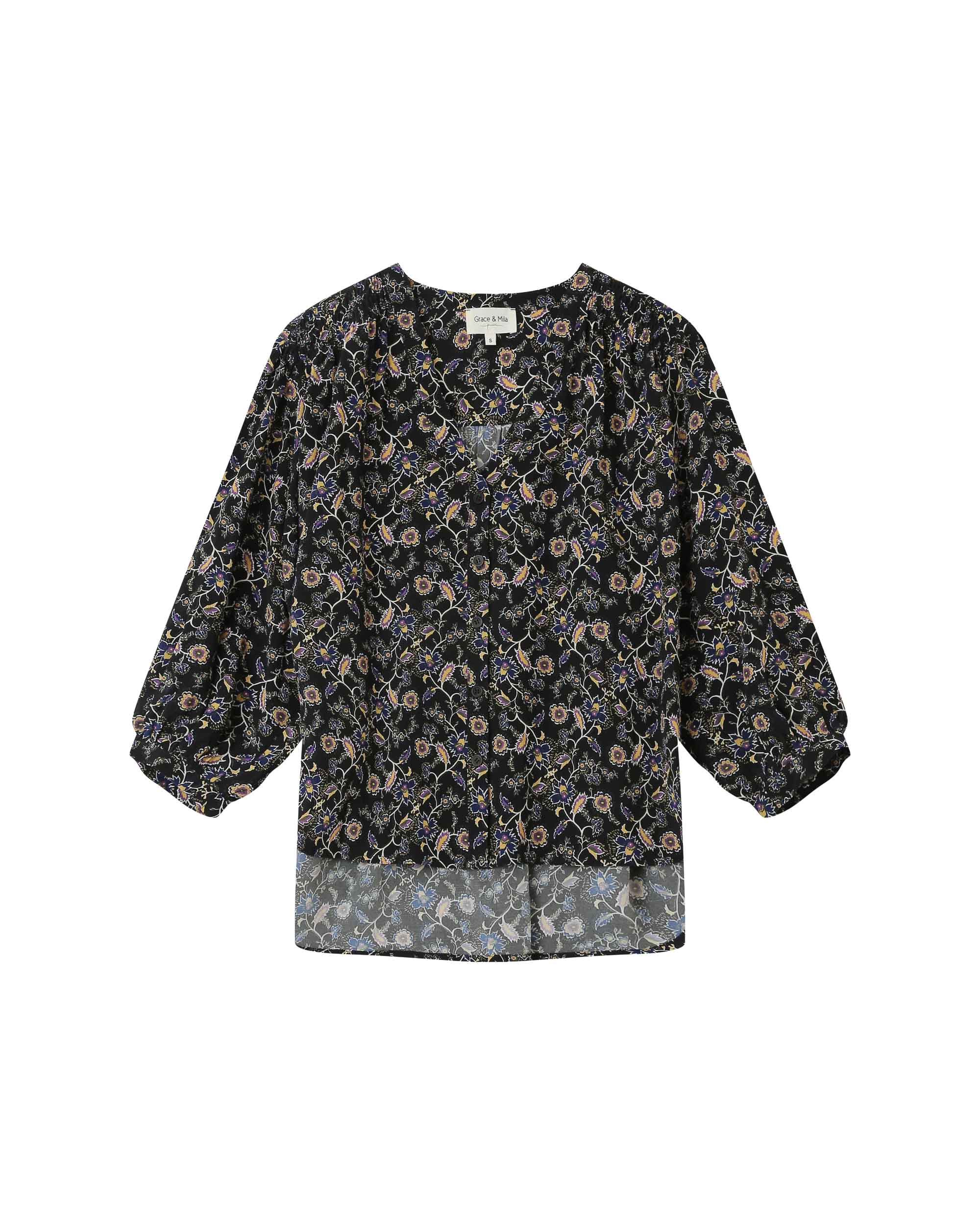 Floral Print Blouse Black Secrete