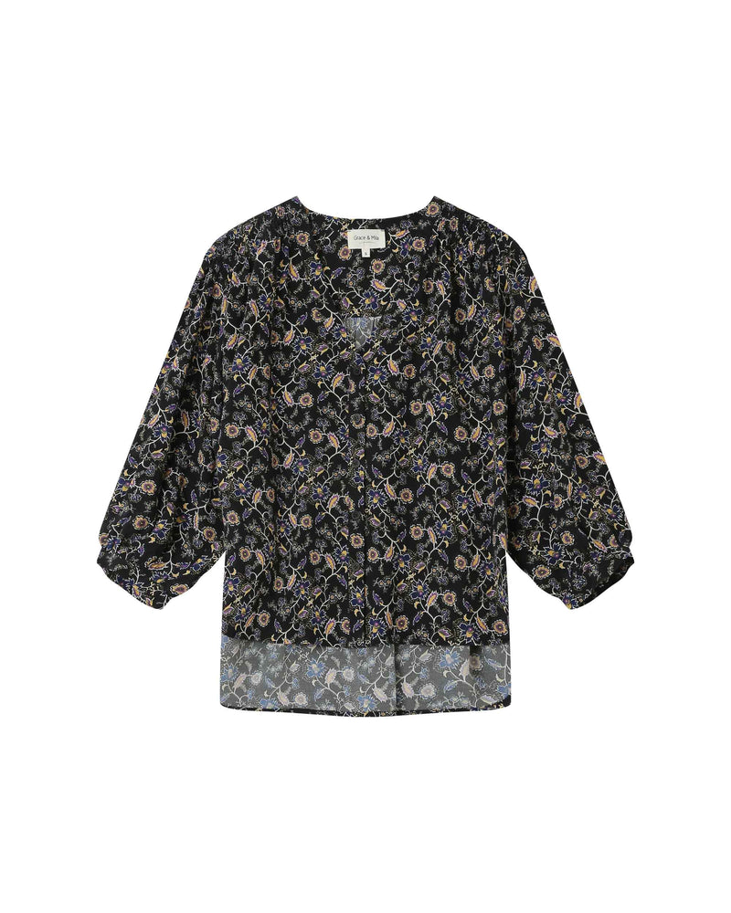 Secrete Black Floral Print Blouse