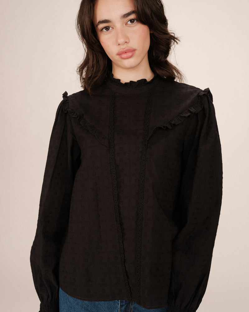 Seductive Black Ruffled Blouse