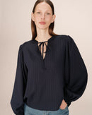 Navy Tied Collar Blouse Serinda