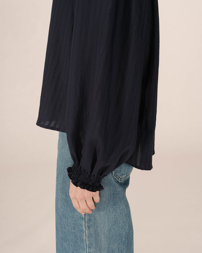 Navy Tied Collar Blouse Serinda