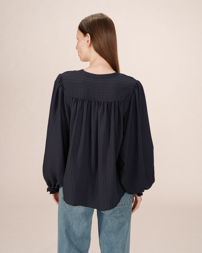 Navy Tied Collar Blouse Serinda