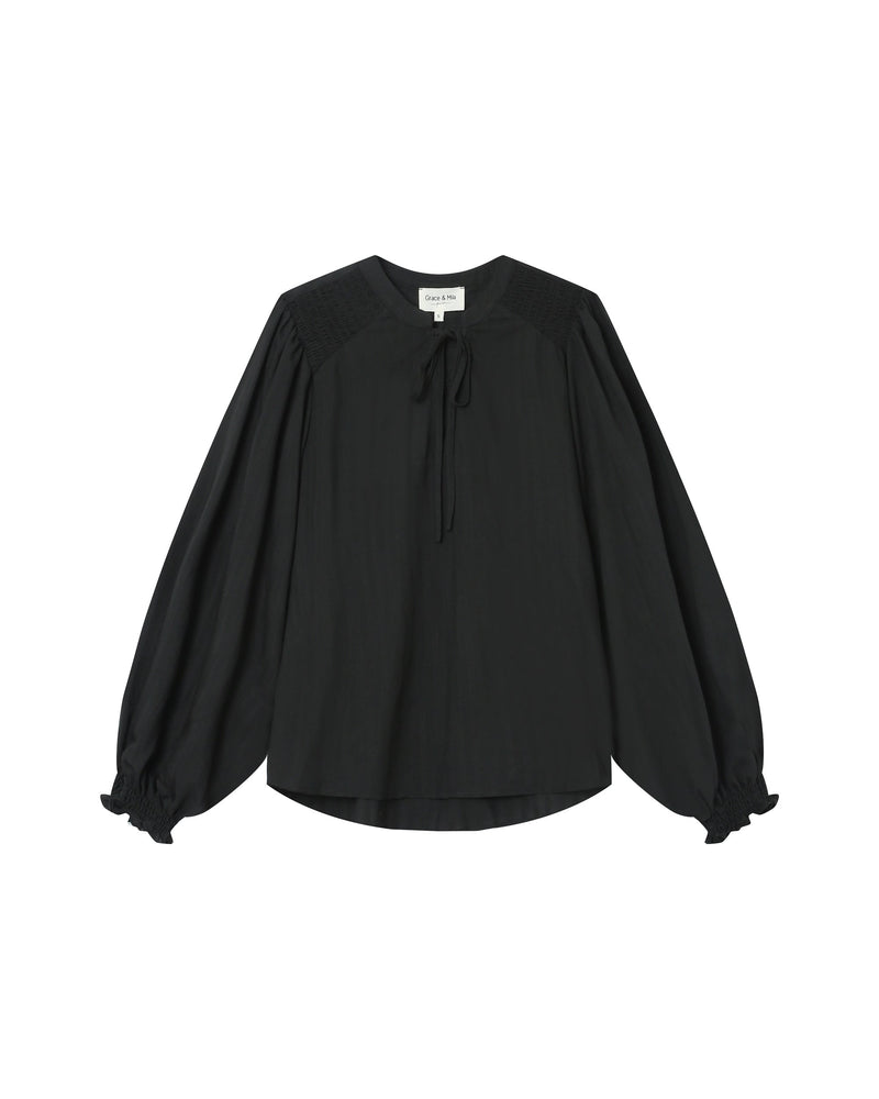 Black Tied Collar Blouse Serinda