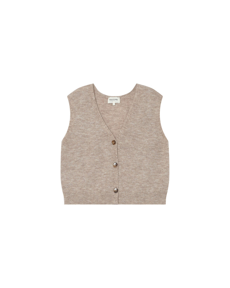 Beige Santa Sleeveless Cardigan