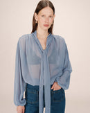 Splendid Cornflower Pussy Collar Blouse