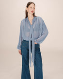 Splendid Cornflower Pussy Collar Blouse