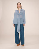 Splendid Cornflower Pussy Collar Blouse