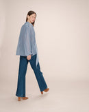 Splendid Cornflower Pussy Collar Blouse