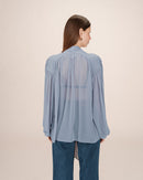 Splendid Cornflower Pussy Collar Blouse