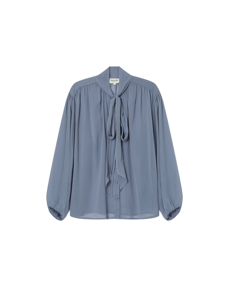 Splendid Cornflower Pussy Collar Blouse