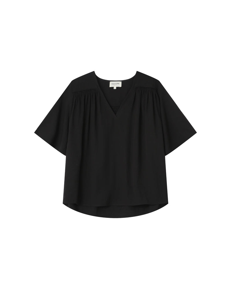 Seagal Straight Top With Gathers Black
