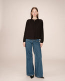 Straight Blouse With Gathers Black Savannah