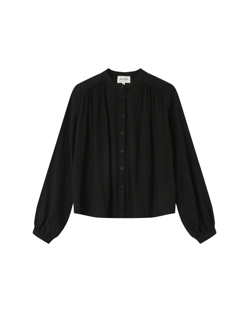Straight Blouse With Gathers Black Savannah
