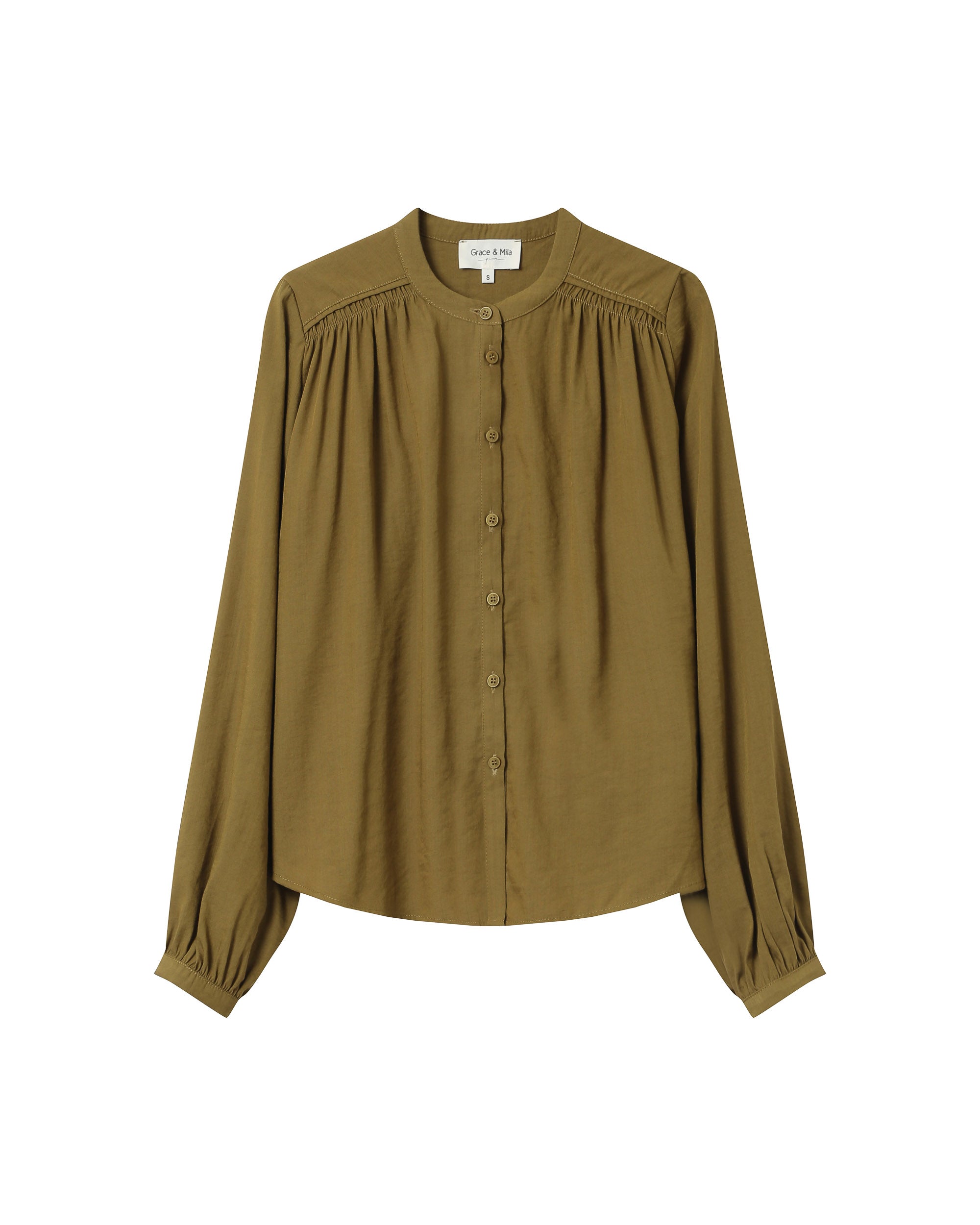 Blusa Recta Con Fruncidos Oliva Savannah